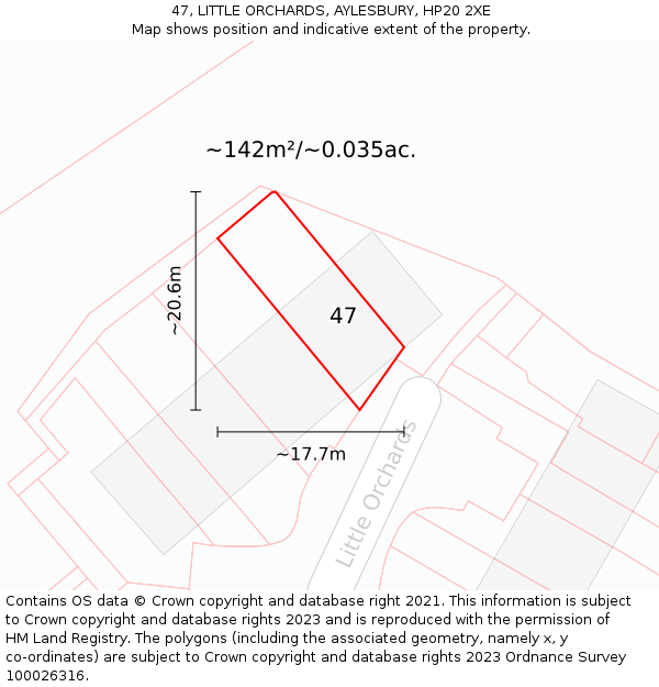 47, LITTLE ORCHARDS, AYLESBURY, HP20 2XE: Plot and title map