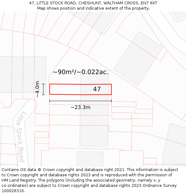 47, LITTLE STOCK ROAD, CHESHUNT, WALTHAM CROSS, EN7 6XT: Plot and title map