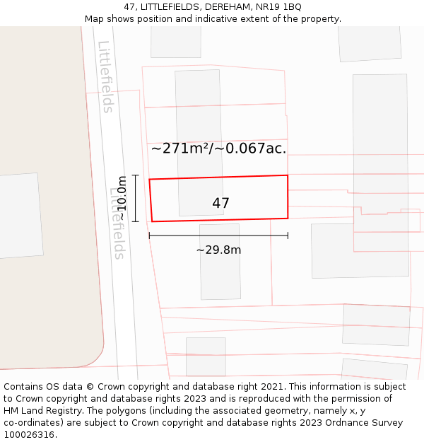 47, LITTLEFIELDS, DEREHAM, NR19 1BQ: Plot and title map