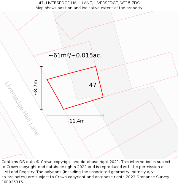 47, LIVERSEDGE HALL LANE, LIVERSEDGE, WF15 7DS: Plot and title map