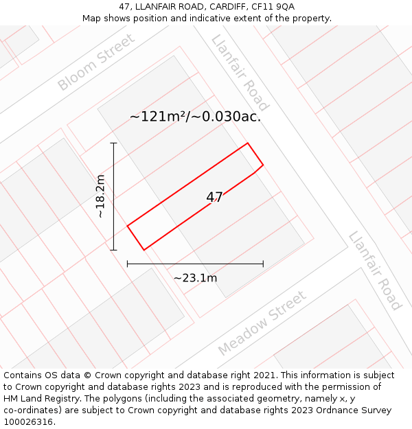 47, LLANFAIR ROAD, CARDIFF, CF11 9QA: Plot and title map