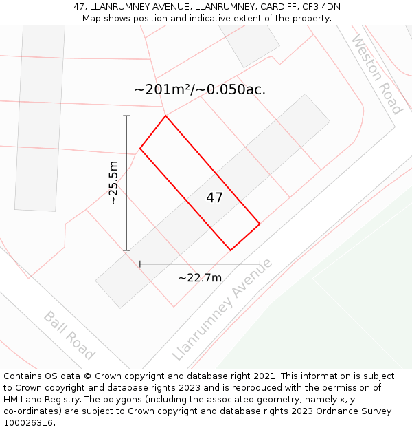 47, LLANRUMNEY AVENUE, LLANRUMNEY, CARDIFF, CF3 4DN: Plot and title map