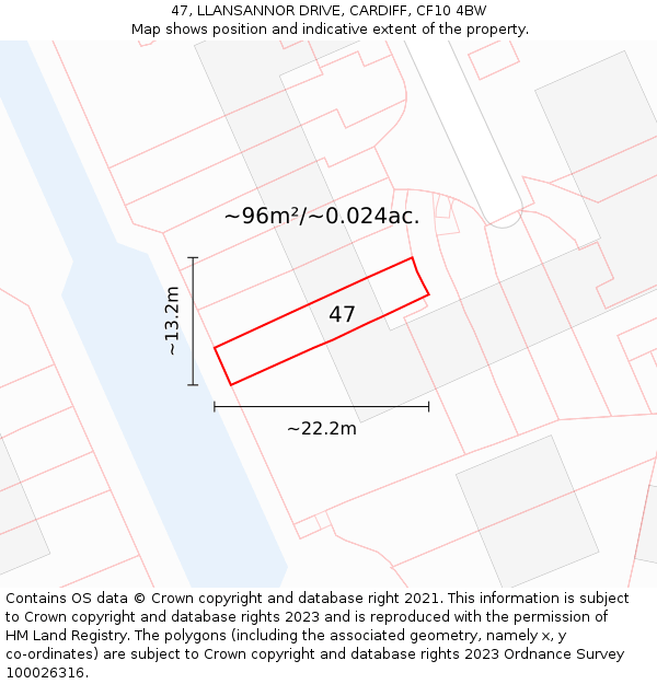47, LLANSANNOR DRIVE, CARDIFF, CF10 4BW: Plot and title map