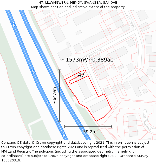 47, LLWYNGWERN, HENDY, SWANSEA, SA4 0AB: Plot and title map