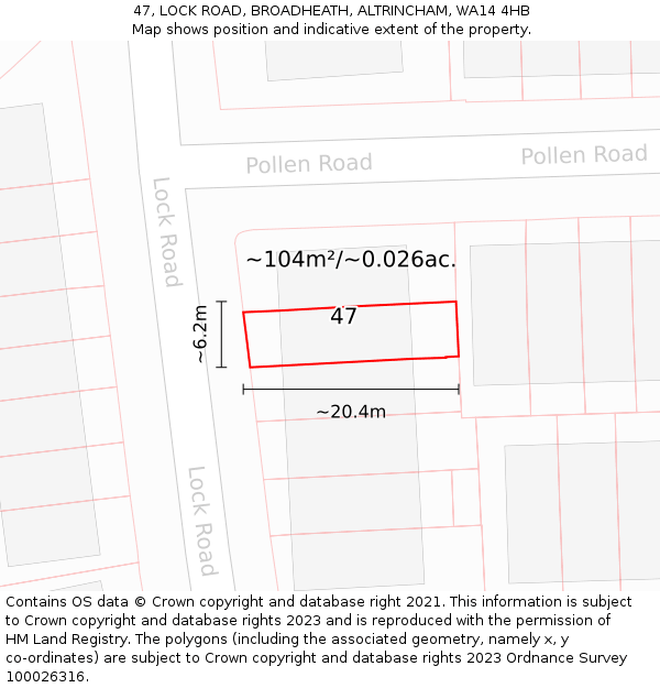 47, LOCK ROAD, BROADHEATH, ALTRINCHAM, WA14 4HB: Plot and title map