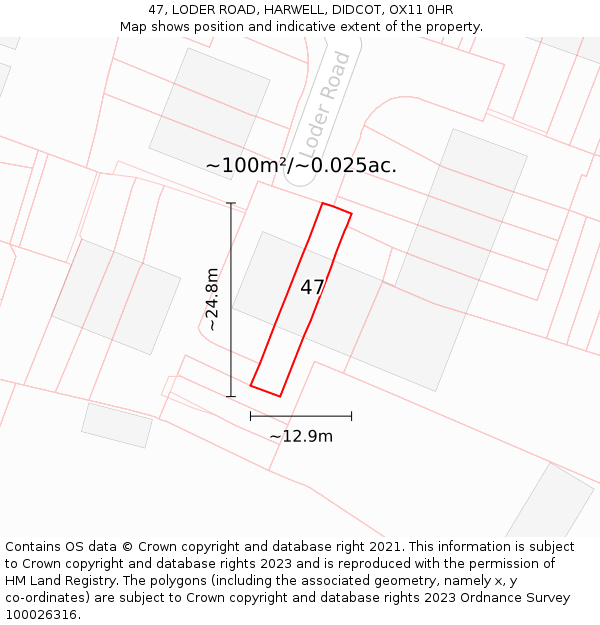 47, LODER ROAD, HARWELL, DIDCOT, OX11 0HR: Plot and title map