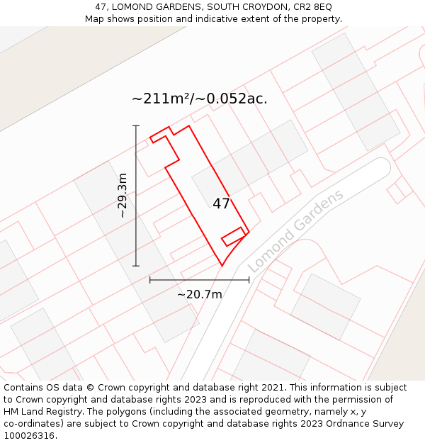 47, LOMOND GARDENS, SOUTH CROYDON, CR2 8EQ: Plot and title map