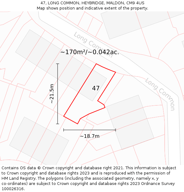 47, LONG COMMON, HEYBRIDGE, MALDON, CM9 4US: Plot and title map