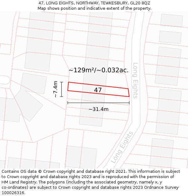 47, LONG EIGHTS, NORTHWAY, TEWKESBURY, GL20 8QZ: Plot and title map