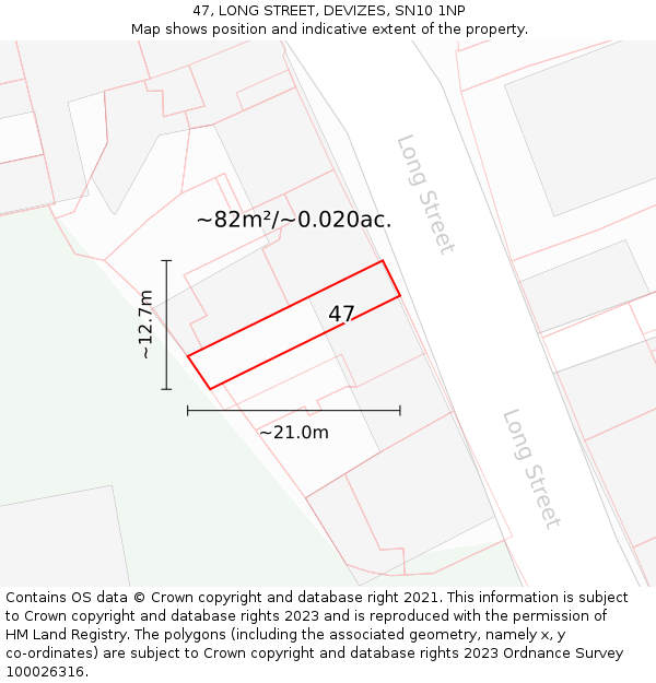 47, LONG STREET, DEVIZES, SN10 1NP: Plot and title map