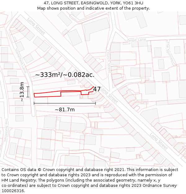 47, LONG STREET, EASINGWOLD, YORK, YO61 3HU: Plot and title map