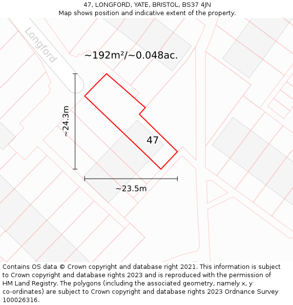 47, LONGFORD, YATE, BRISTOL, BS37 4JN: Plot and title map