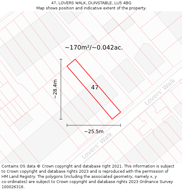 47, LOVERS WALK, DUNSTABLE, LU5 4BG: Plot and title map