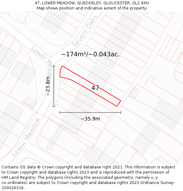 47, LOWER MEADOW, QUEDGELEY, GLOUCESTER, GL2 4XN: Plot and title map