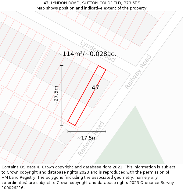47, LYNDON ROAD, SUTTON COLDFIELD, B73 6BS: Plot and title map