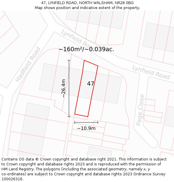 47, LYNFIELD ROAD, NORTH WALSHAM, NR28 0BG: Plot and title map