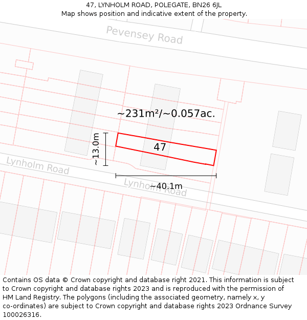 47, LYNHOLM ROAD, POLEGATE, BN26 6JL: Plot and title map