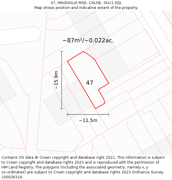 47, MAGNOLIA RISE, CALNE, SN11 0QL: Plot and title map
