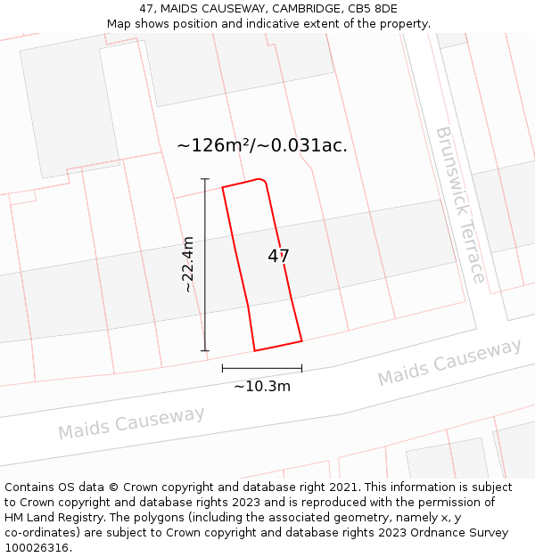 47, MAIDS CAUSEWAY, CAMBRIDGE, CB5 8DE: Plot and title map