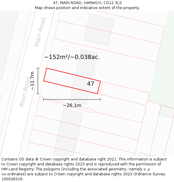 47, MAIN ROAD, HARWICH, CO12 3LS: Plot and title map