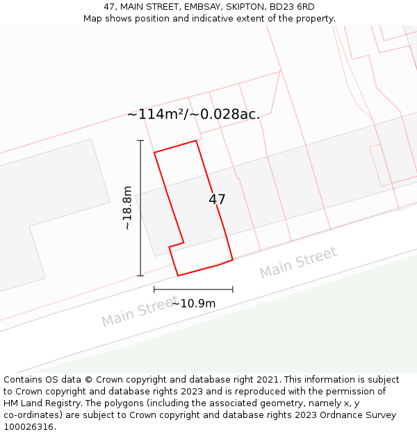 47, MAIN STREET, EMBSAY, SKIPTON, BD23 6RD: Plot and title map