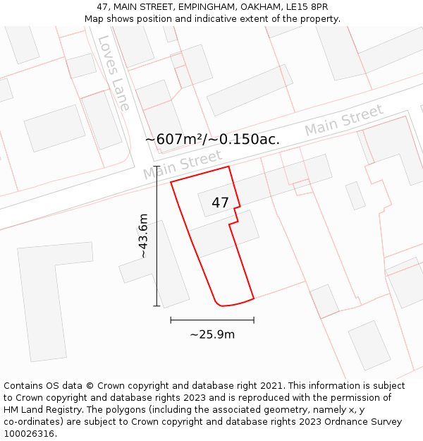 47, MAIN STREET, EMPINGHAM, OAKHAM, LE15 8PR: Plot and title map