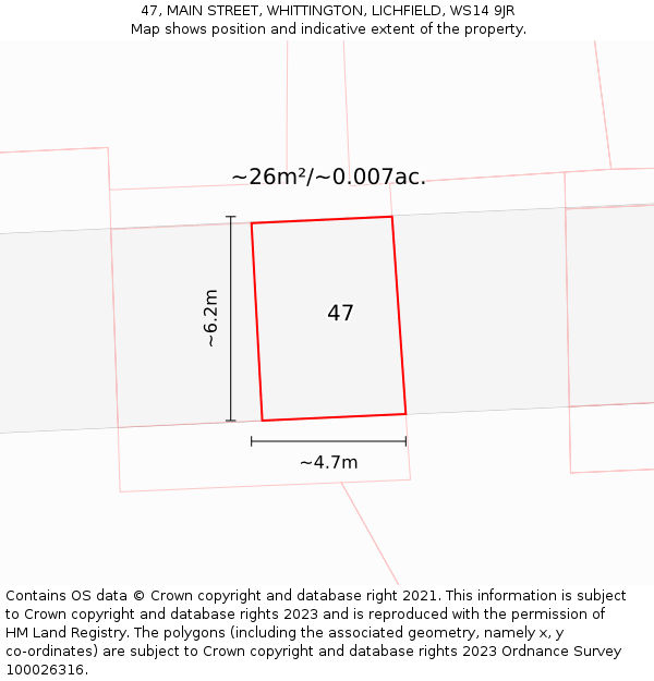 47, MAIN STREET, WHITTINGTON, LICHFIELD, WS14 9JR: Plot and title map