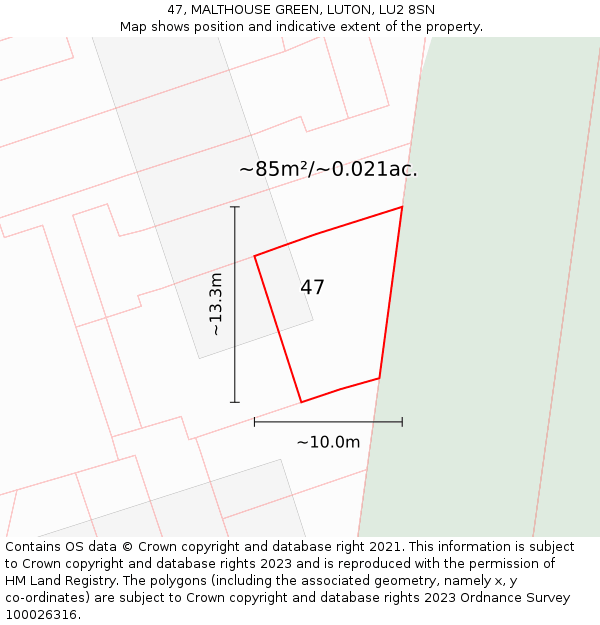 47, MALTHOUSE GREEN, LUTON, LU2 8SN: Plot and title map