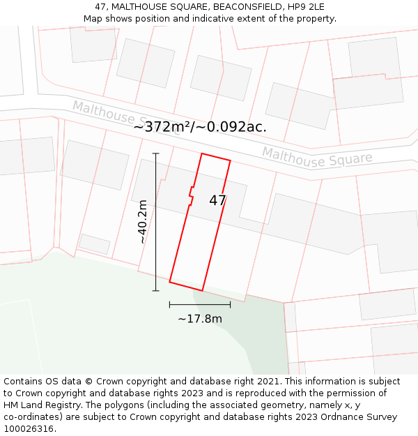 47, MALTHOUSE SQUARE, BEACONSFIELD, HP9 2LE: Plot and title map