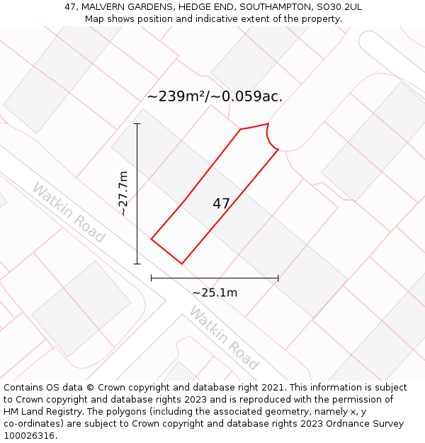 47, MALVERN GARDENS, HEDGE END, SOUTHAMPTON, SO30 2UL: Plot and title map
