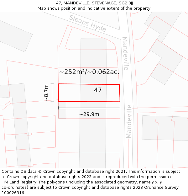 47, MANDEVILLE, STEVENAGE, SG2 8JJ: Plot and title map