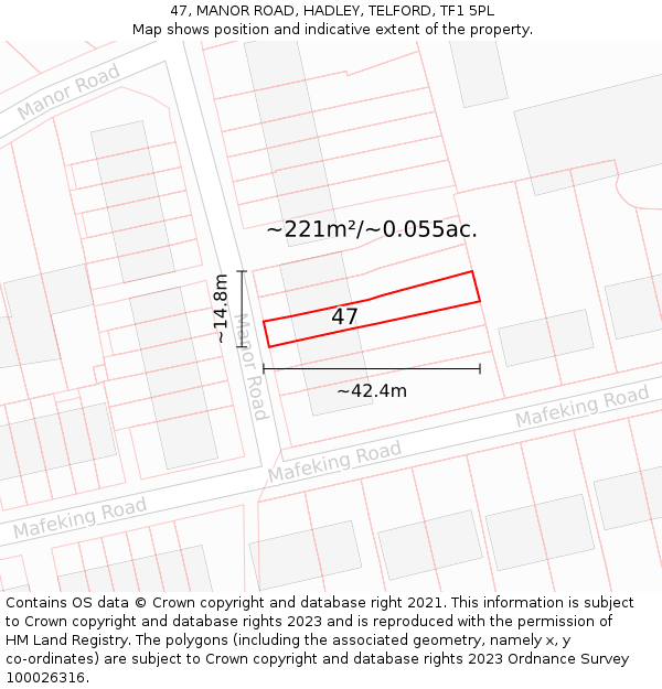 47, MANOR ROAD, HADLEY, TELFORD, TF1 5PL: Plot and title map
