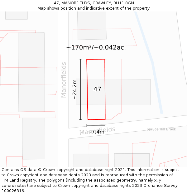 47, MANORFIELDS, CRAWLEY, RH11 8GN: Plot and title map
