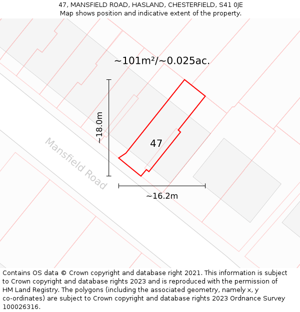 47, MANSFIELD ROAD, HASLAND, CHESTERFIELD, S41 0JE: Plot and title map