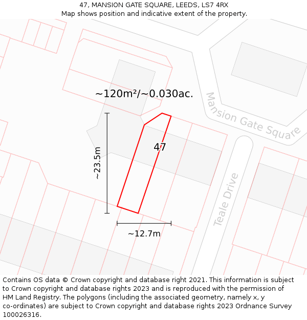 47, MANSION GATE SQUARE, LEEDS, LS7 4RX: Plot and title map