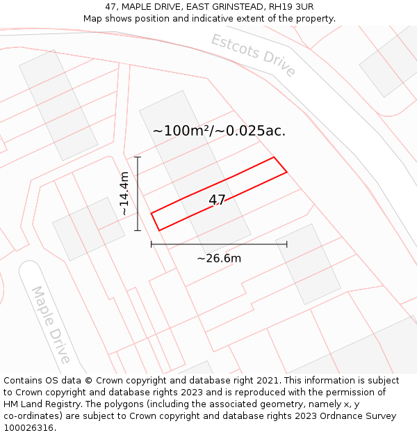 47, MAPLE DRIVE, EAST GRINSTEAD, RH19 3UR: Plot and title map