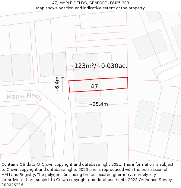 47, MAPLE FIELDS, SEAFORD, BN25 3ER: Plot and title map