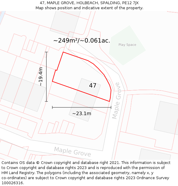 47, MAPLE GROVE, HOLBEACH, SPALDING, PE12 7JX: Plot and title map