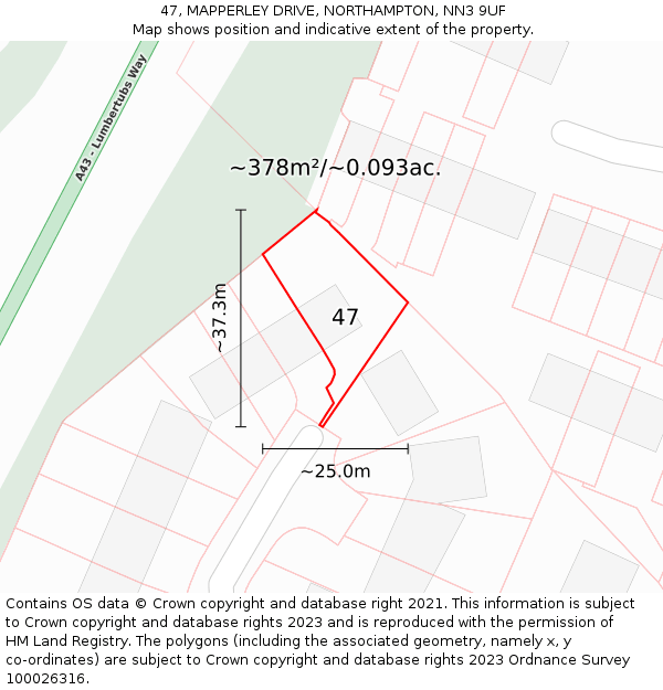 47, MAPPERLEY DRIVE, NORTHAMPTON, NN3 9UF: Plot and title map