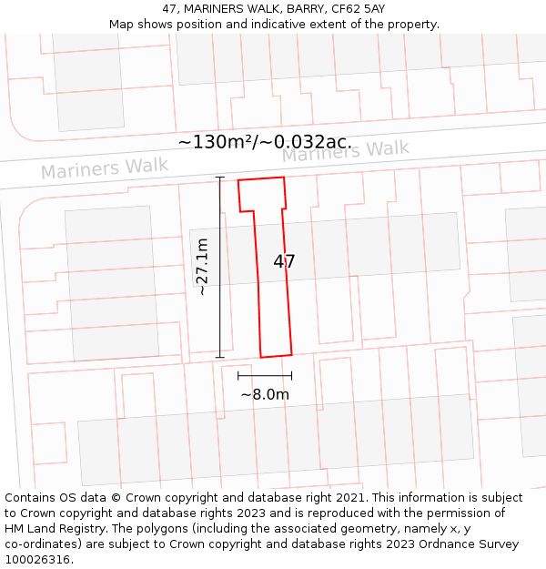 47, MARINERS WALK, BARRY, CF62 5AY: Plot and title map