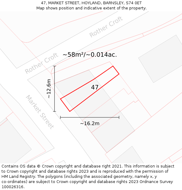 47, MARKET STREET, HOYLAND, BARNSLEY, S74 0ET: Plot and title map