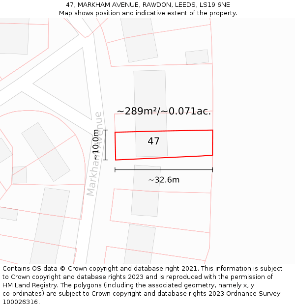 47, MARKHAM AVENUE, RAWDON, LEEDS, LS19 6NE: Plot and title map