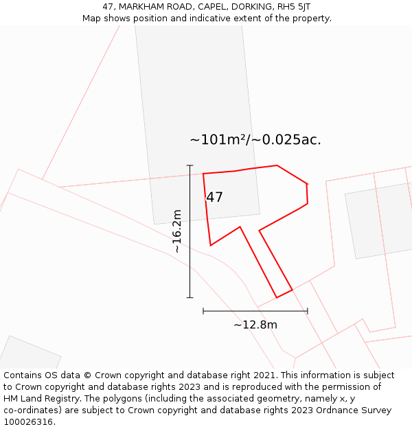 47, MARKHAM ROAD, CAPEL, DORKING, RH5 5JT: Plot and title map
