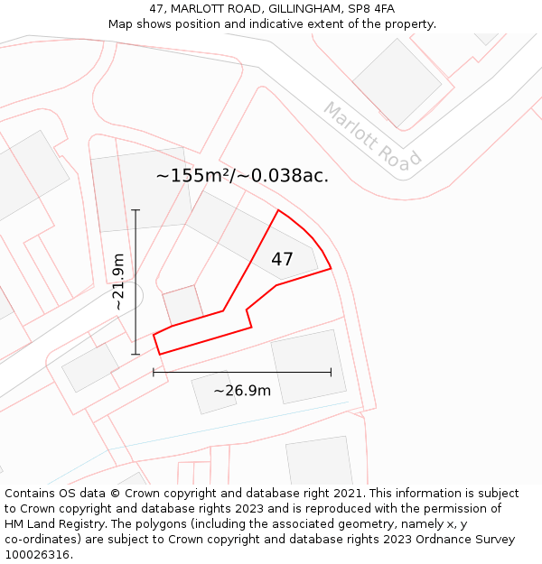 47, MARLOTT ROAD, GILLINGHAM, SP8 4FA: Plot and title map