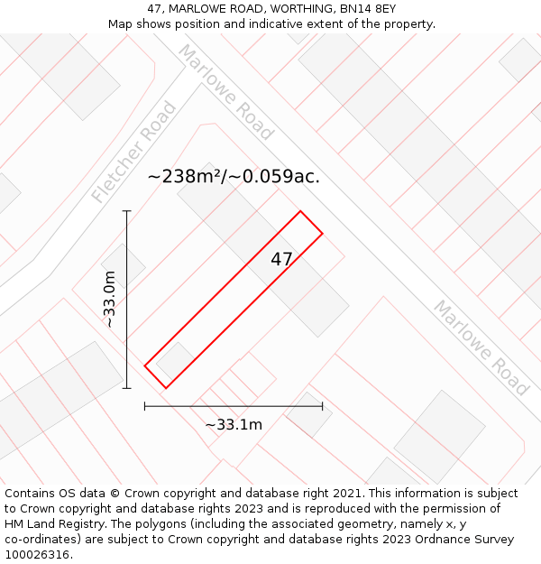 47, MARLOWE ROAD, WORTHING, BN14 8EY: Plot and title map