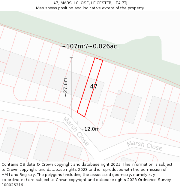 47, MARSH CLOSE, LEICESTER, LE4 7TJ: Plot and title map