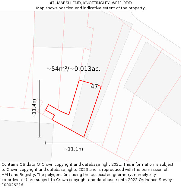47, MARSH END, KNOTTINGLEY, WF11 9DD: Plot and title map