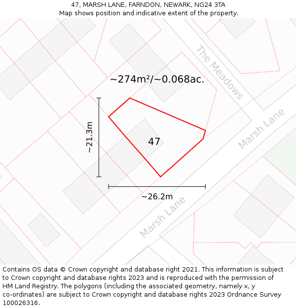 47, MARSH LANE, FARNDON, NEWARK, NG24 3TA: Plot and title map