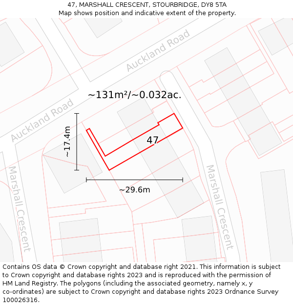 47, MARSHALL CRESCENT, STOURBRIDGE, DY8 5TA: Plot and title map