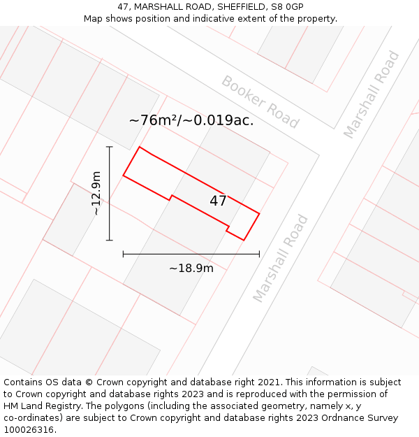 47, MARSHALL ROAD, SHEFFIELD, S8 0GP: Plot and title map